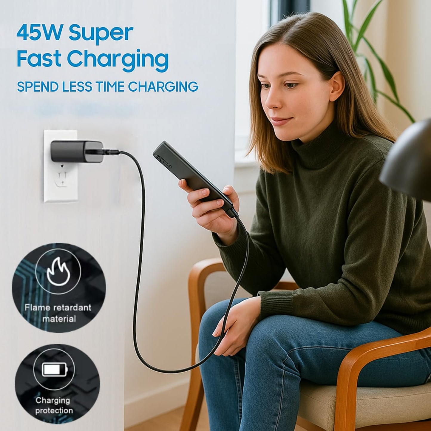 45W Type-C Super Fast Charger & Cable Compatible with Samsung Galaxy