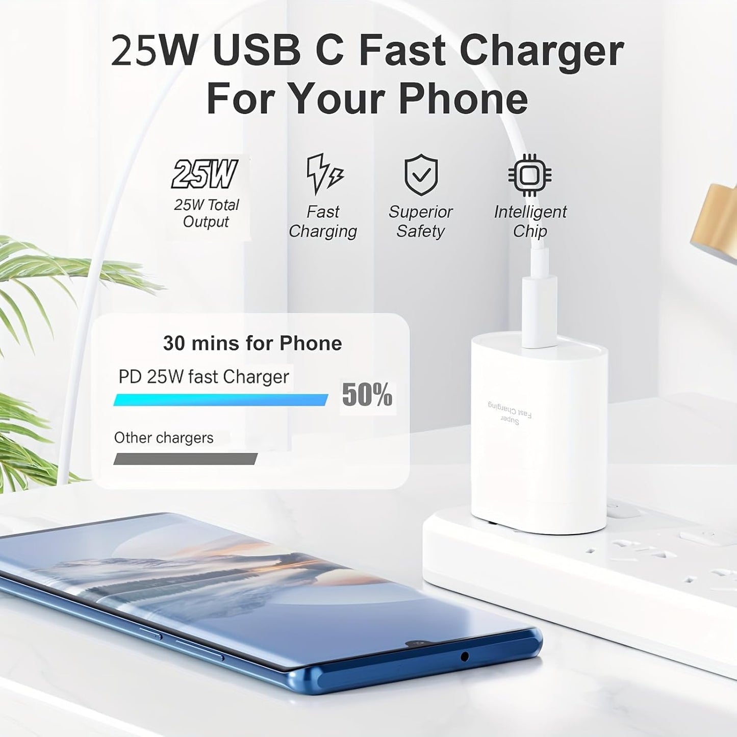 25W Type-C Fast Charger Adapter Compatible with Samsung Galaxy